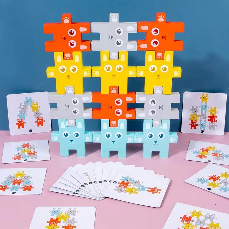 Wooden Early Education Large Granular Fun Animal Balance Building Block Stacked High Children'S Hands-On Brain Educational Toys Building Block