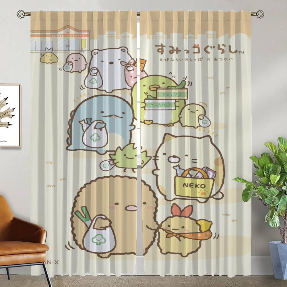 Modern Living Room Curtains for Camera Sumikko Gurashi Kitchen Curtains 2 Pieces Blackout Curtain Partition Tulle for Bedroom