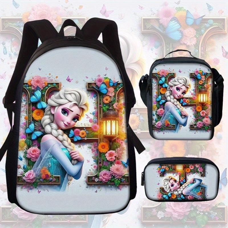 Zaino Scolastico Principessa Set da 3 Pezzi Grande Capacità Impermeabile Borsa a Spalla Astuccio Borsa a Tracolla per Bambini