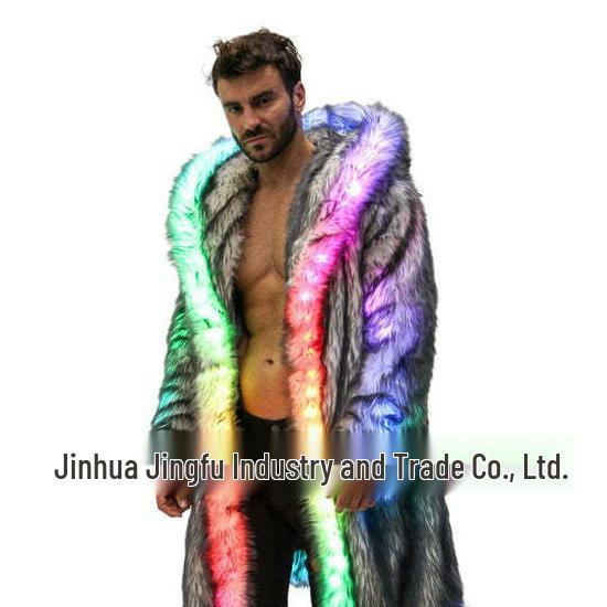 Cappotto in Pelliccia LED da Carnevale con Cappuccio Cosplay Euro-Americano da Uomo per Festival Musicali