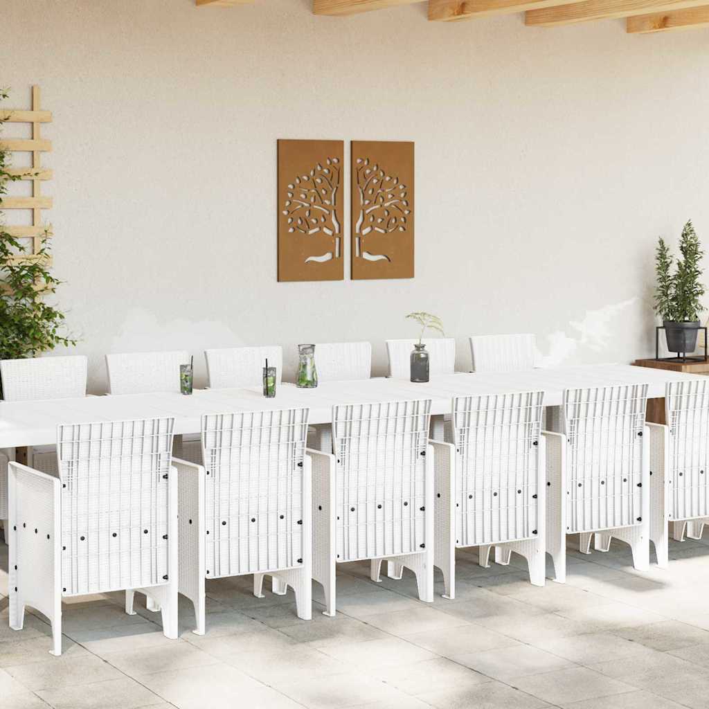 Garden Dining Set with Cushions 15 Pcs White PP