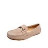 Fashion 2025 Brand Metal Buckle Mocasines Women Genuine Leather Shoes Pigskin Loafers Femmes Slip On Cow Suede Flats Woman Shoes Walking