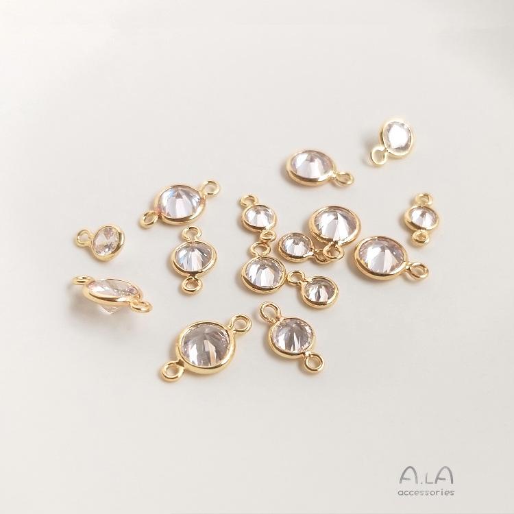 14K Gold Filled Zirkonkristall Runde Anhänger Hängeohrringe & DIY Doppel-Anhänger Armband Schmuck