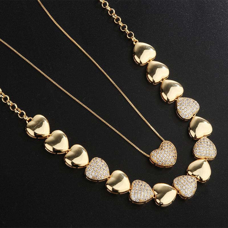 Retro heart-shaped micro-inlaid zircon splicing necklace collarbone chain, European and American INS style stacked wearing exaggerated cold