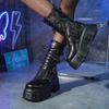 Botas de Plataforma Punk Oscuro con Cordones Botas Martin Góticas Botas de Mujer Botas de Moto Vintage con Tirador Lateral