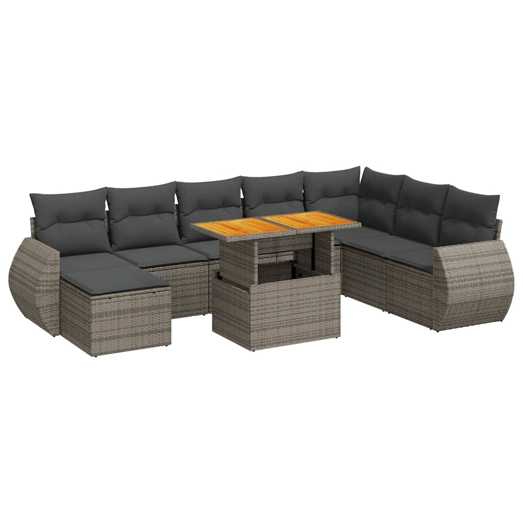 Vidaxl 9-Cz. Garden Furniture Set With Cushions, Grey, Poly Rattan