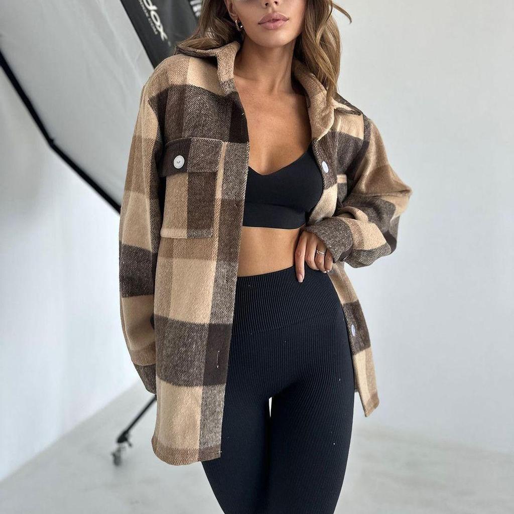 Women's 2025 Thick Plaid Shirt Jacket: Versatile Lazy Style for Autumn & Winter