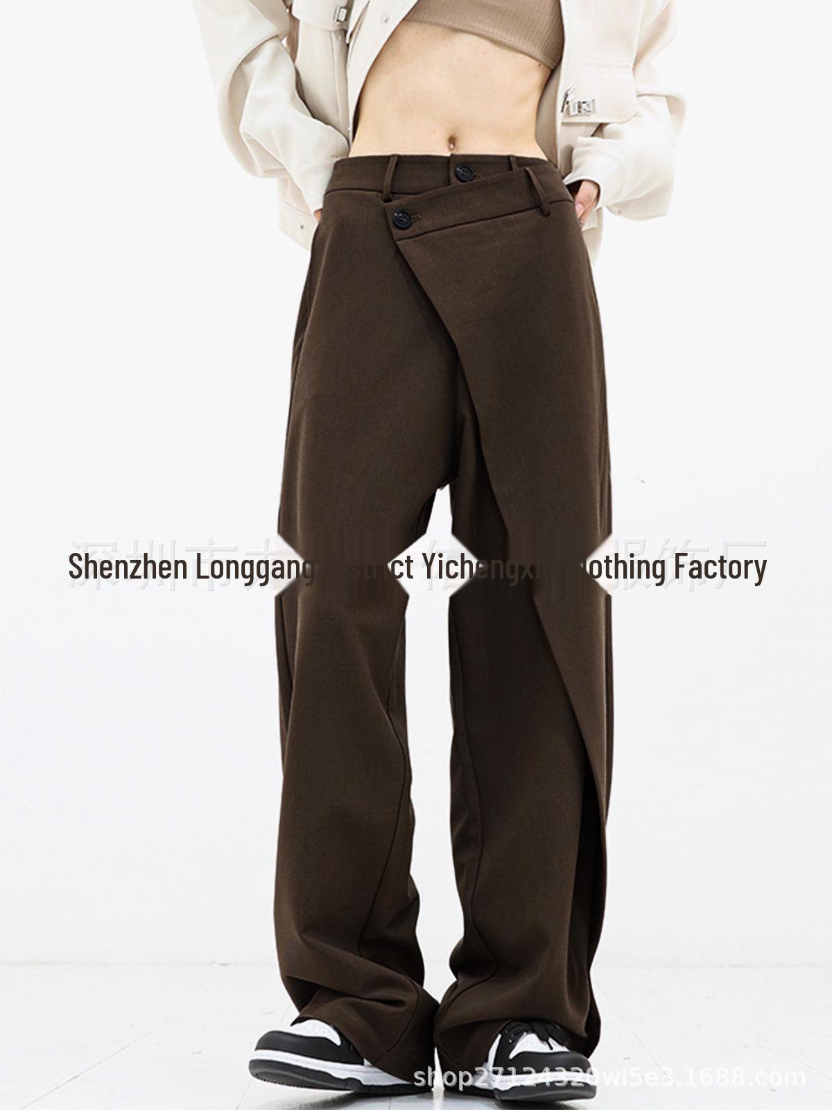 Европейские и американские женские асимметричные многослойные брюки широкого кроя с пуговицами