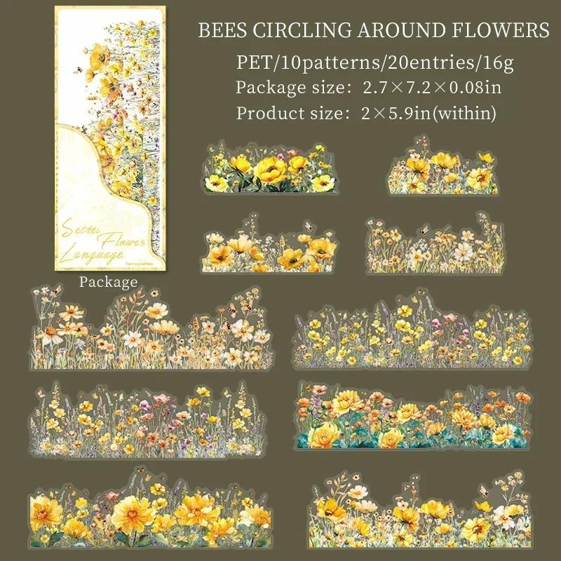 20pcs Botanical Landscaping Sticker Secret Floral Collection Floral Handbook Supplies Stickers Package Scrapbook 182*69mm