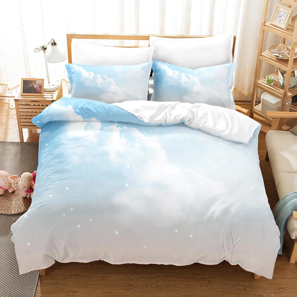 Cloud Sky Duvet Cover Set Pink Blue Cloud Rainbow Pattern King Queen Twin Full Size For Kids Boys Girls Polyester Bedding Set
