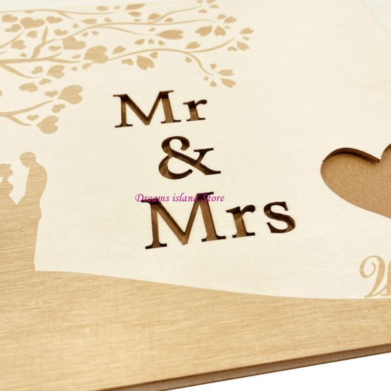 Rustics Wooden Guest Book Wedding Reception Hardcover Guest Book Sign Book Album for Wedding Parties HX6C