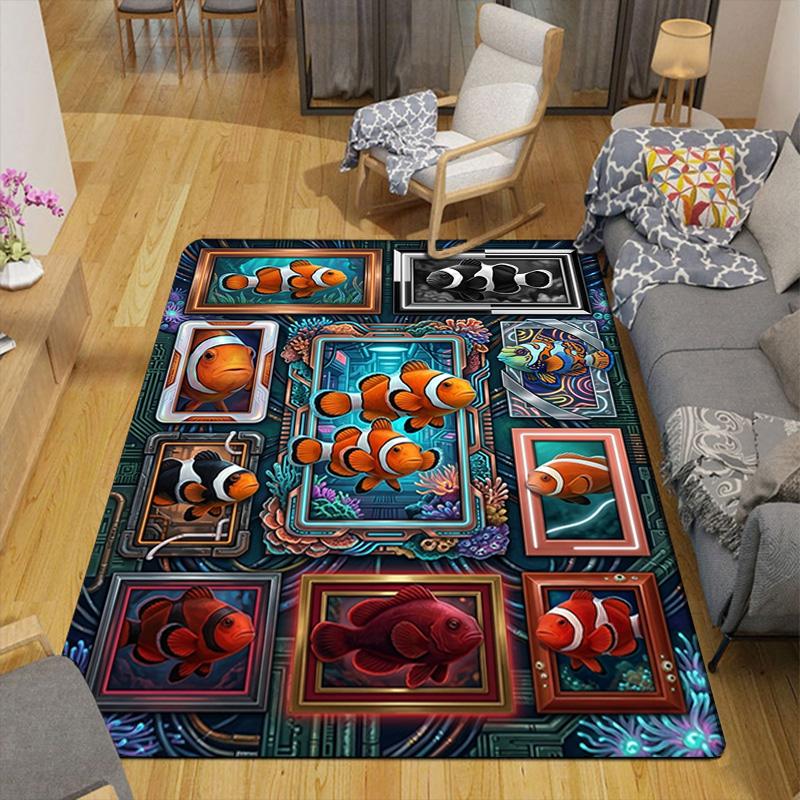 Clownfish Frames Composition Pattern Rug Floor Mat for Living Room or Bedroom Soft and Comfortable Carpet a Gift for Birthday and Holiday.