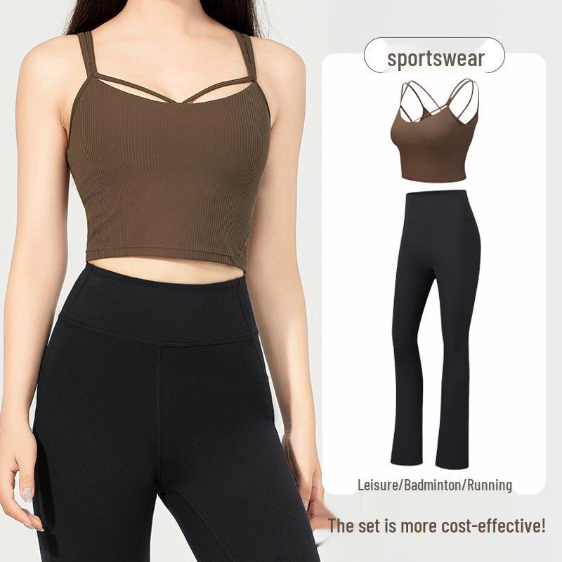 Women's Summer Yoga Sportswear Set: Strappy Tank with Chest Pads & Butt-Lifting High-Waist Leggings