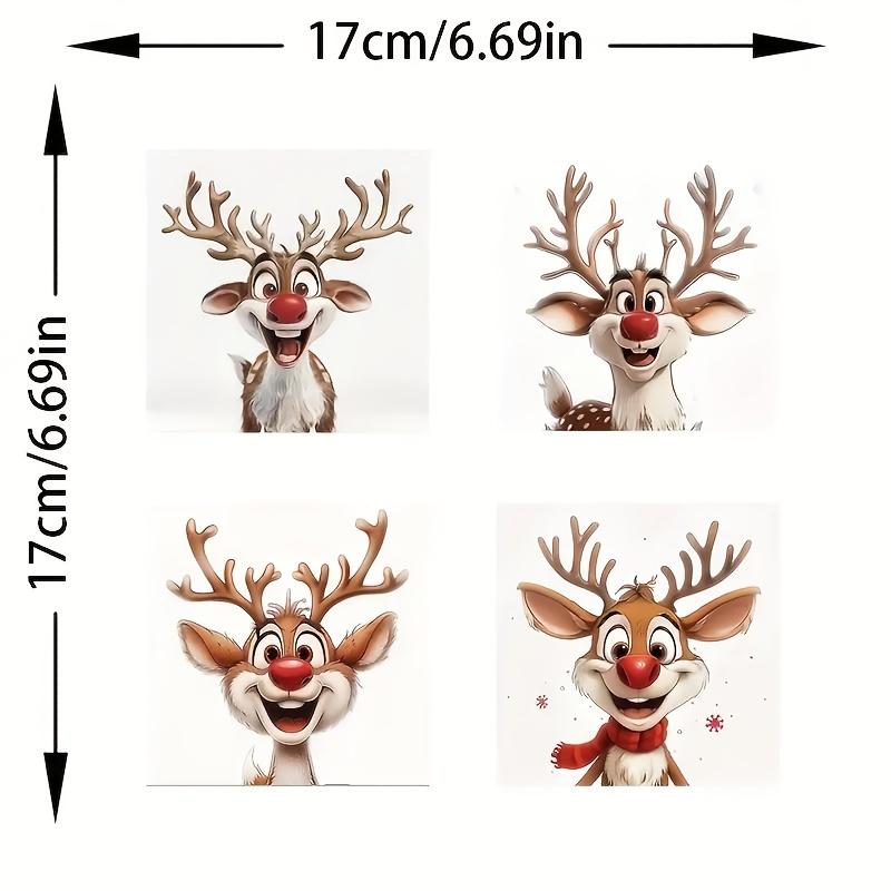 

4PCS/Sheet Christmas Reindeer Stickers Waterproof for Window Glass Self-adhesive Vinyl Decals DIY Home Decoration Universal