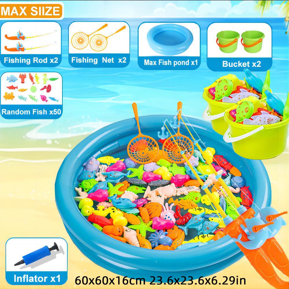 "Magnetic Fishing Toy Set for Kids: Luminous Fish, Rod, Hook, and Net Bag for Water Play"
