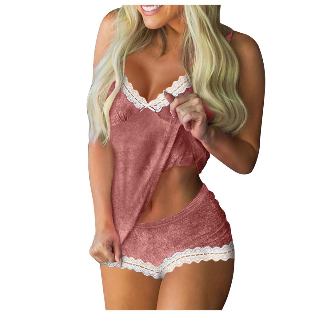 Women's Two Piece Sleepwear Set Lace Trim Cami Top and Shorts Soft Comfortable Lounge Pajama Set for Nightwear