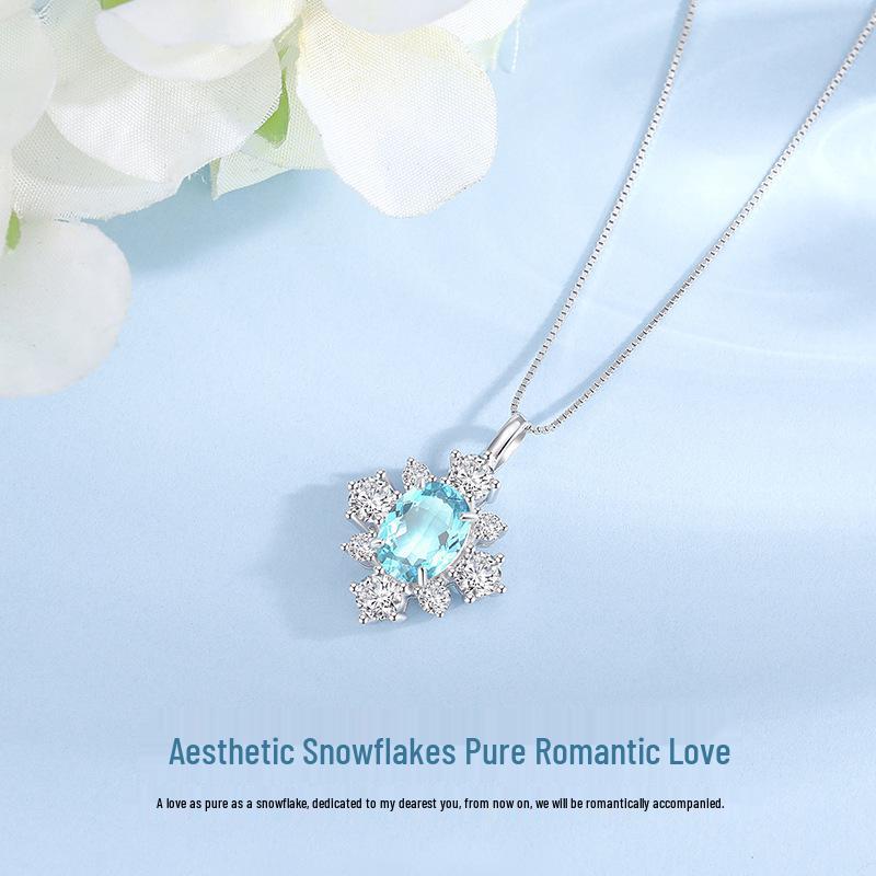 Tichiya Natural Topaz Snowflake Necklace for Women, S925 Sterling Silver, High-End Fashion Accessory