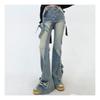 Jeans a zampa blu con fiocco da donna Harajuku Estetica anni '90 Streetwear Pantaloni di jeans larghi Pantaloni jeans Y2k Vestiti trashy vintage anni 2000