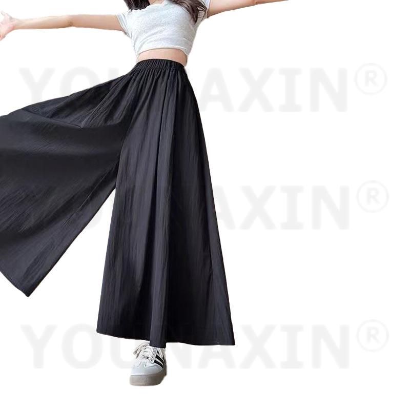 

Summer New Style Pleated Skirt V Skirt Women s Leisure Thin High Waist Slim Skirt Ice Silk Fashion Wide-leg Pants Sexy Evening Gown Multicolor M L XL M чорний