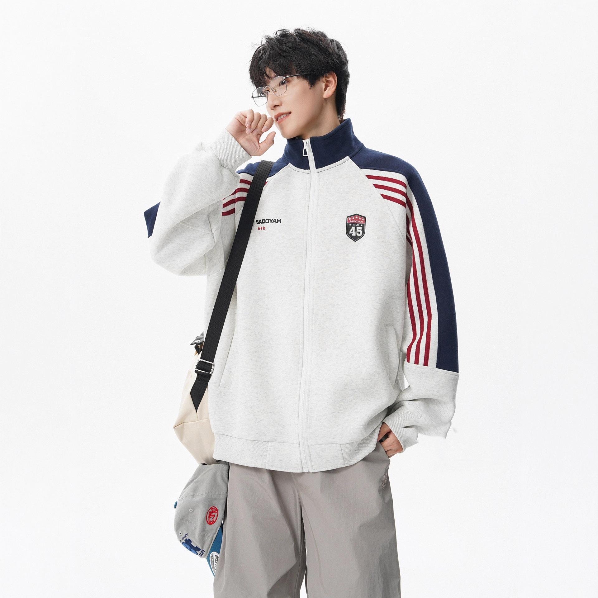 

Sweater Jacket Men s Autumn New American Contrasting Color Couple Casual Stand-up Collar Jacket Top M