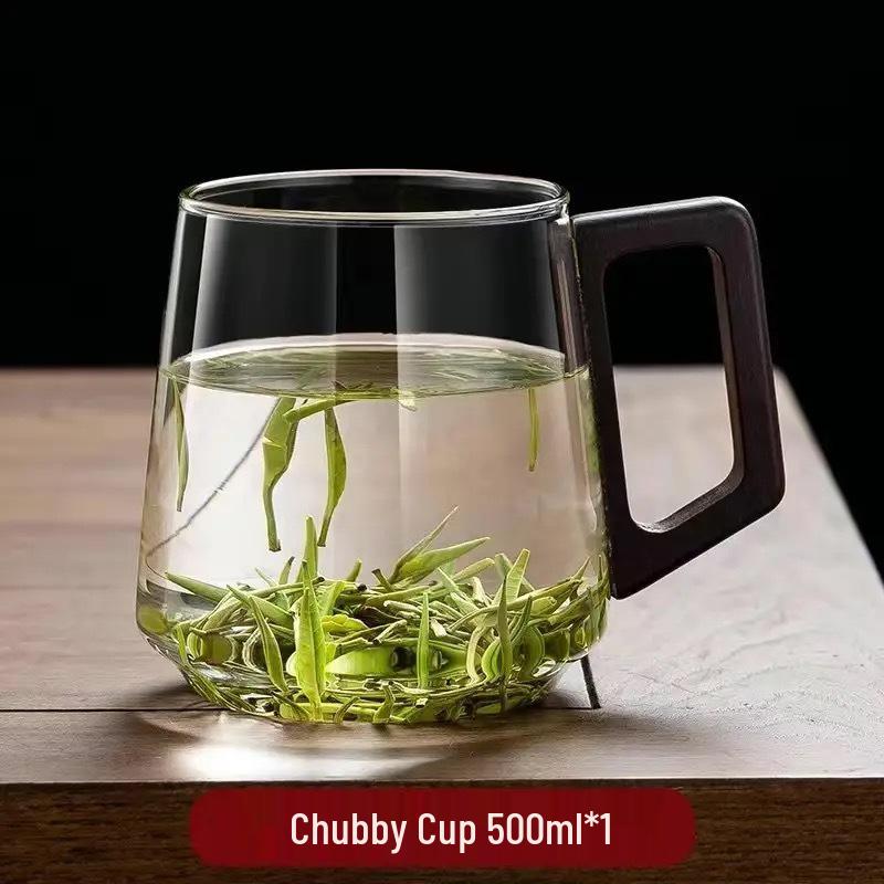 High-Temperature Resistant Glass Tea Cup with Walnut Handle, Perfect for Home or Office Use