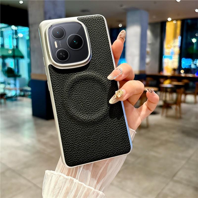 Solid Color Lychee Pattern Leather Phone Casing For Honor Power Strong Magnetic Wireless Charging Luxury Hard Shockproof Cover