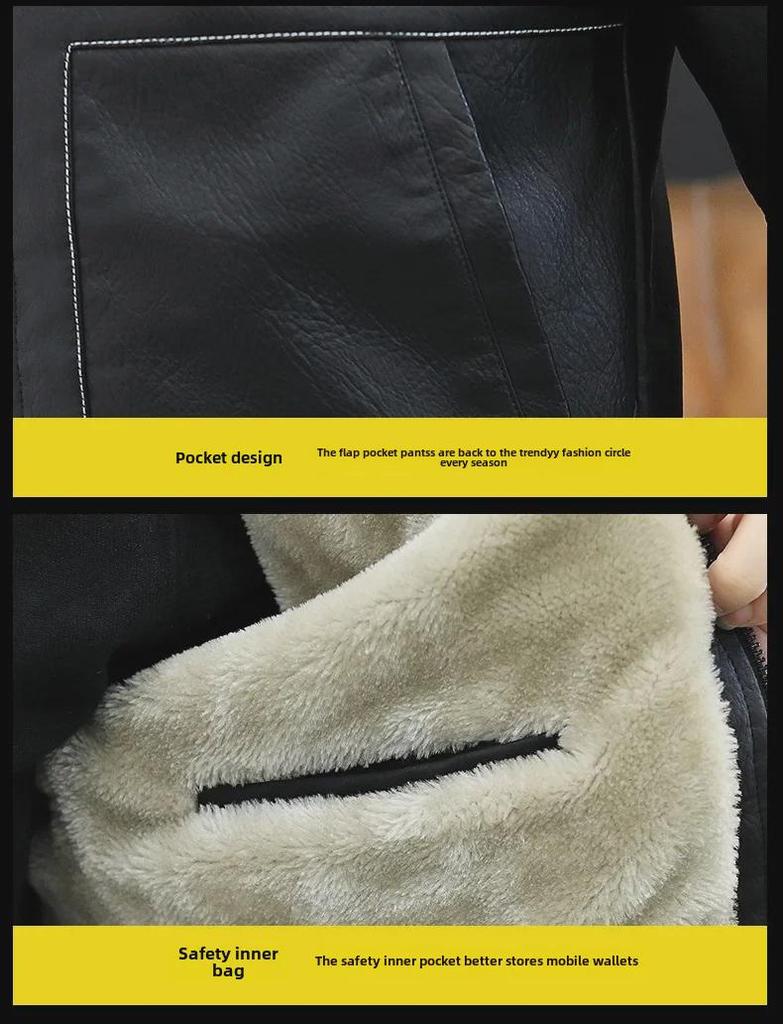 Herren Slim Fit Winterlederjacke - Koreanischer Stil, Samtgefüttert, Warmer Freizeit-Revers für junge Trendsetter