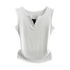 Fake Two-Piece Sleeveless Tank Top Casual Slim Fit Button Decor Summer Top Versatile Breathable Soft Material Flattering Slim Women Top