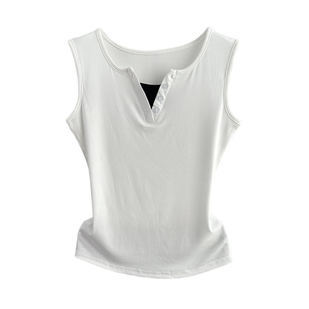 Fake Two-Piece Sleeveless Tank Top Casual Slim Fit Button Decor Summer Top Versatile Breathable Soft Material Flattering Slim Women Top
