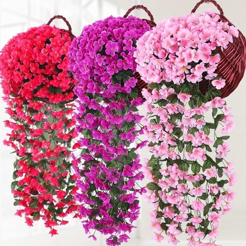 Violet Artificial Flower Valentine's Day Party Decoration Simulation Wall Hanging Basket Flower Orchid Fake Silk Vine Flowers