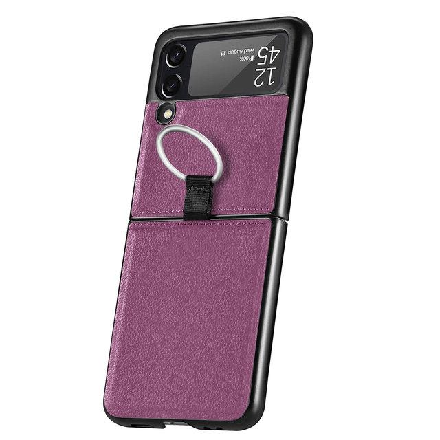 Lett Slim Folding Design Lærveske For Samsung Galaxy Z Flip3 Flip 3 5g Med Ring Holder Protective Coque