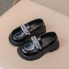 Girls Spring Summer Fashion Leather Shoes Woman Black Rhinestone Soft Soled  Kid Shoes Child Thick Soled Lacquered Leather Shoes