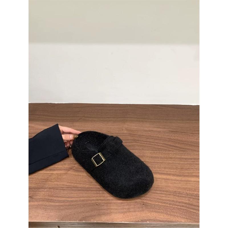 Thick-bottomed cotton slippers, women's new autumn and winter heightening and piling to keep warm, one pedal fluffy slippers