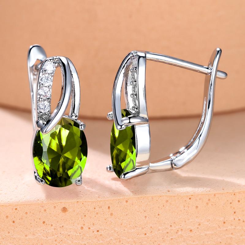 Oval Blue Zircon Diamond Champagne Gold-Plated Earrings for Weddings & Engagements
