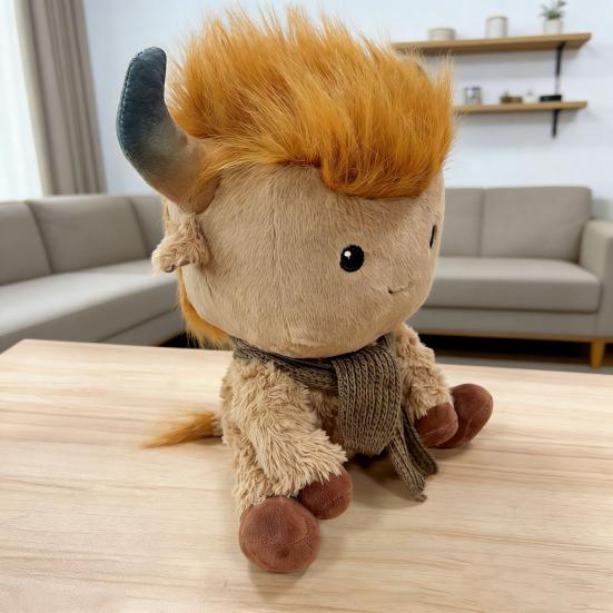 Highland Cow Plush Toy Sitting Scottish Cow Stuffed Animal Soft Cuddly Toy Cute Home Decor Gift for Animal Lovers