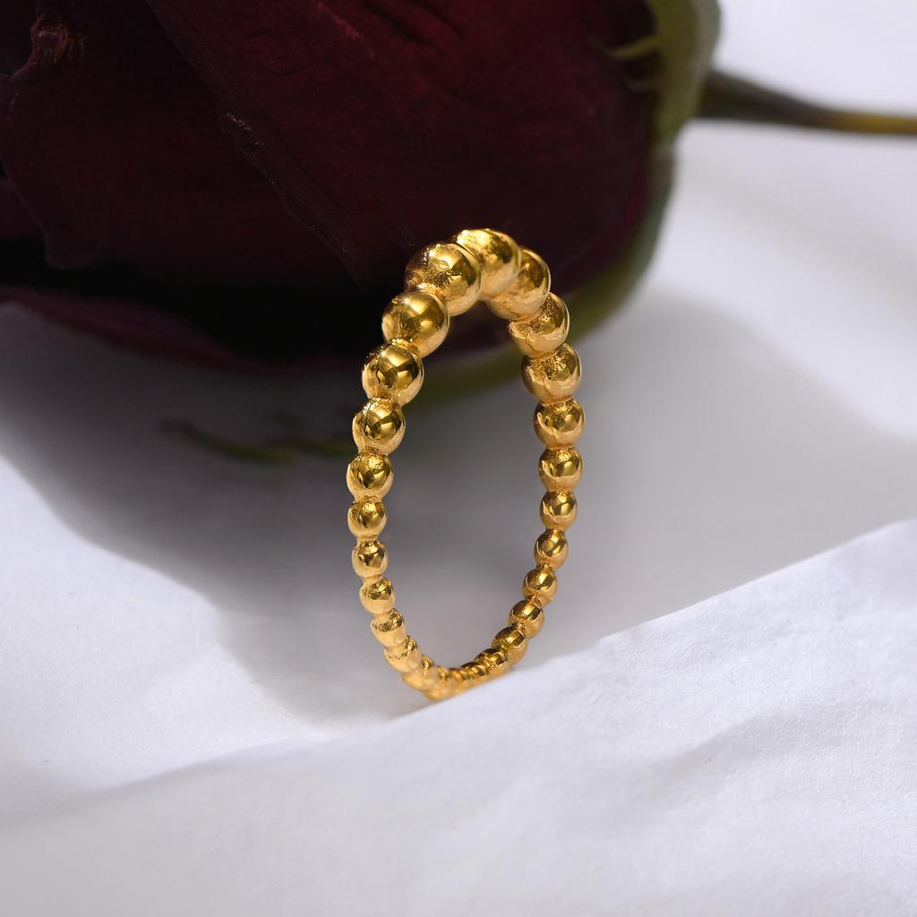 Dainty Beaded Ring , Chunky Stainless Steel Womens Ball Rings, Stackable Finger Jewelry