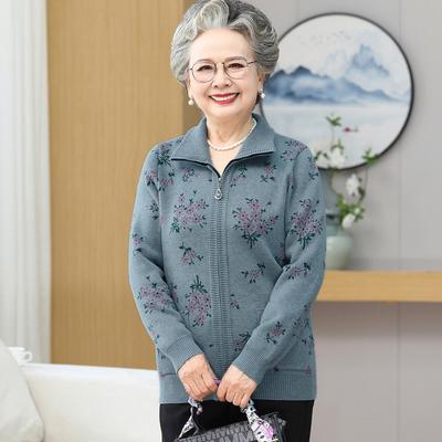 Oma Herbstmantel Pullover Cardigan für mittlere und ältere Menschen Pullover für alte Männer und Frauen Strickpullover Mutter Oberteil mit Plus-Samt
