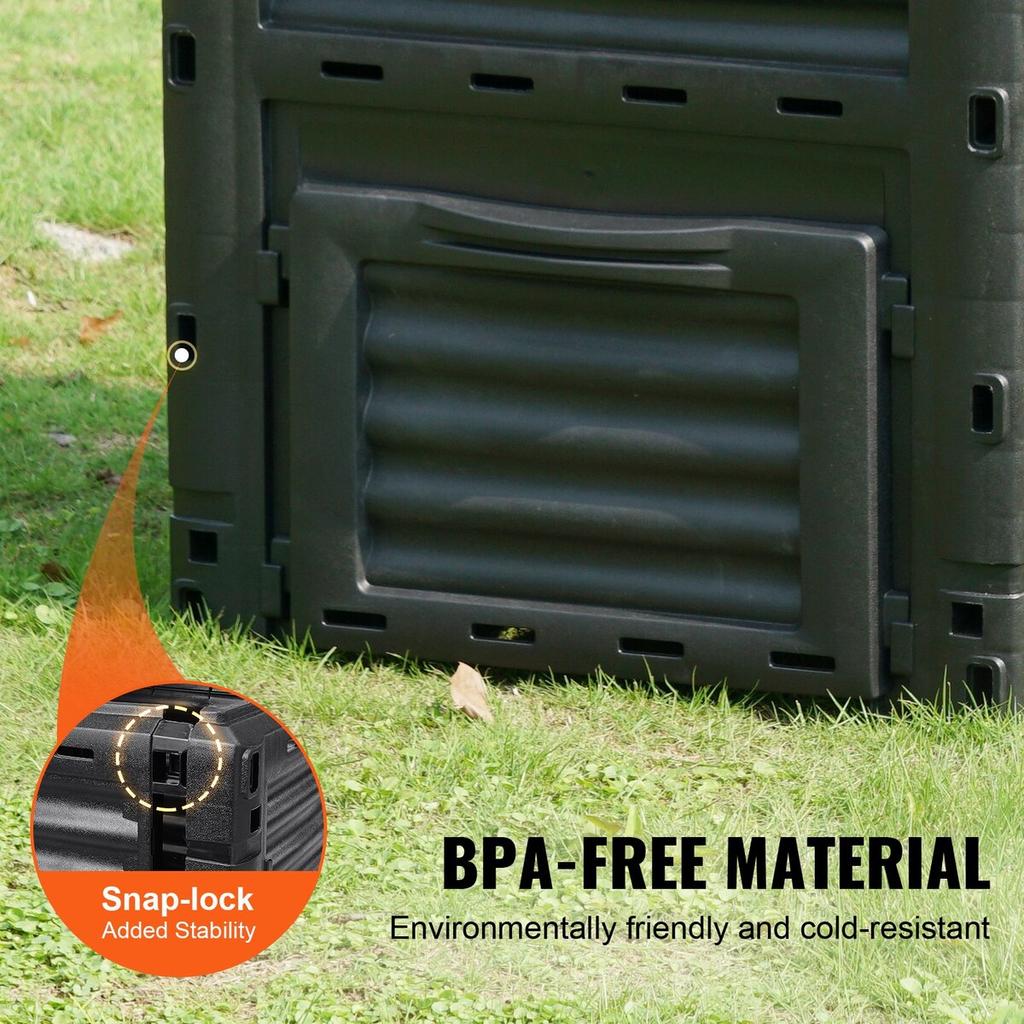 Garden Compost Bin 80 Gal, BPA Free Composter, Large Capacity Outdoor Composting Bin with Top Lid and Bottom Door, Easy Assembling, Lightweight, Fast