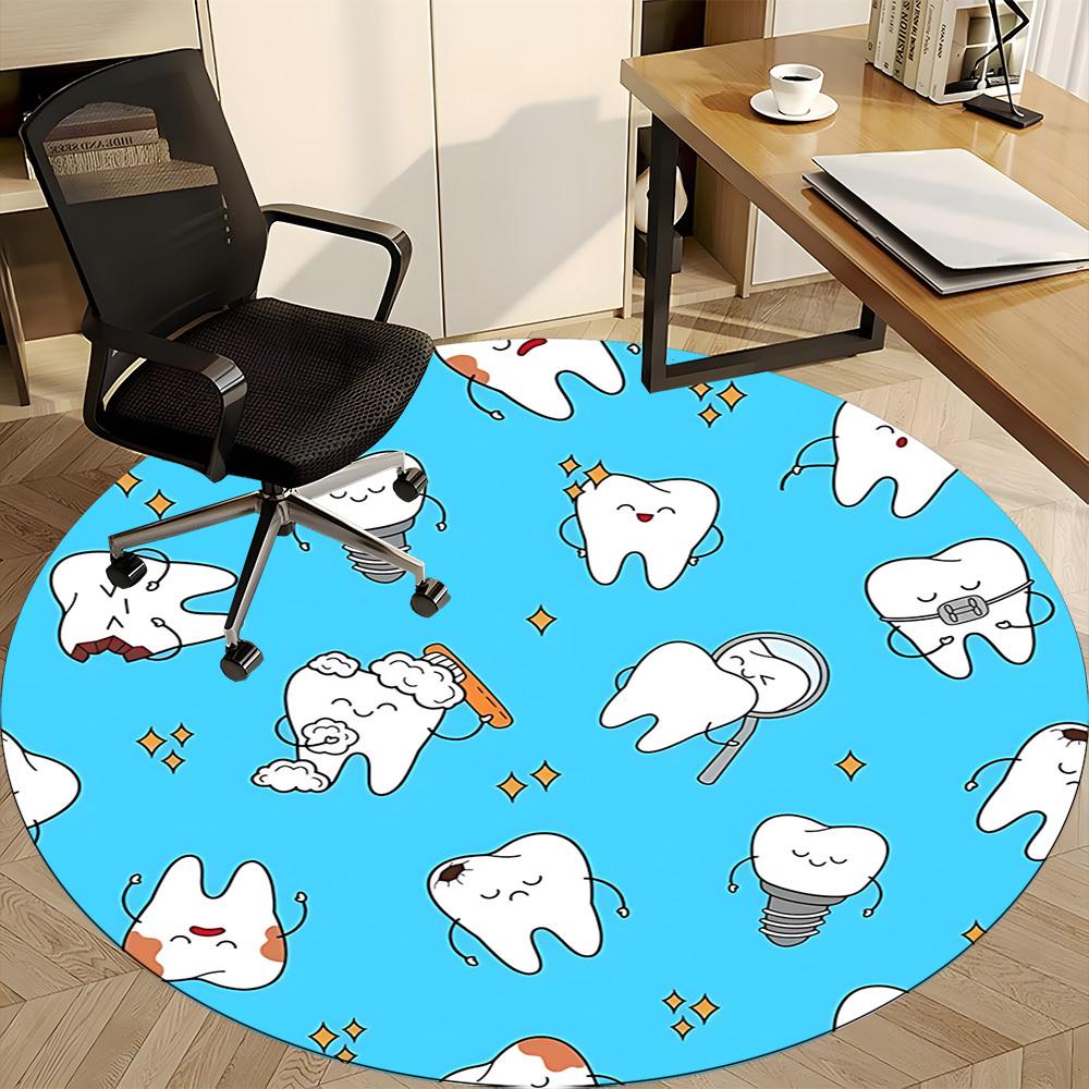 1pc Tooth Illustration Office Round Rug, Carpet for Office, Gaming, Lightweight Round Floor Mat yy260208045