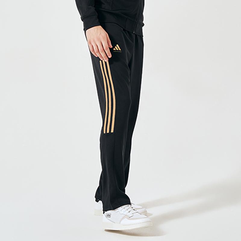 adidas Side Stripe Straight Leg Retro Sports Casual Pants Unisex Bottoms Black Gold TR90PT-BG