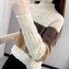 Women's Half Turtleneck Sweater Fall Winter Loose Knit Sweater Top Pullover Knit Jumper Color-blocked Plaid Knitwear