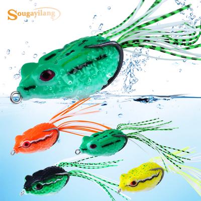 SOUGAYILANG Frosch-Angelköder Topwater Künstlicher weicher Frosch-Angelköder aus Gummi mit scharfen Haken