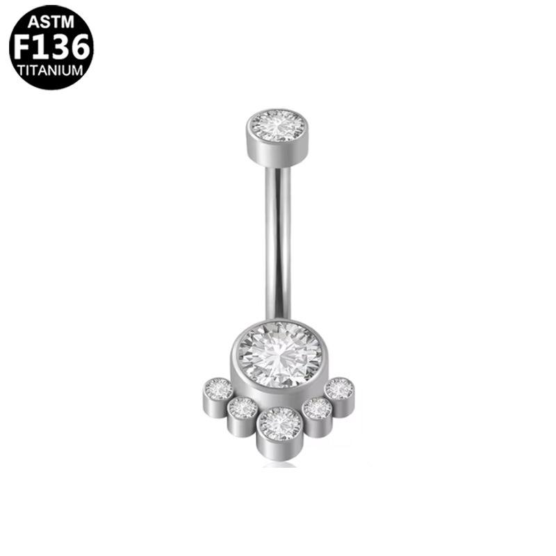 High-Grade Heart-Shaped F136 Titanium Navel Ring with Zirconia Inlay