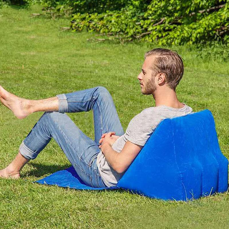 Inflatable Wedge Pillow With Mat Pvc Flocking Travel Portable Back Support Triangle Cushion Beach Pillow