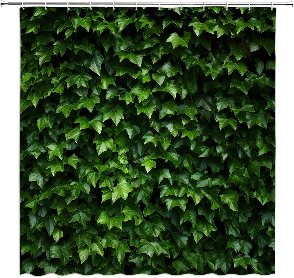 Green Ivy Leaf Pattern Waterproof Shower Curtain 180x180cm - Jungle Nature Theme Bath Curtain for Spa Style Decor