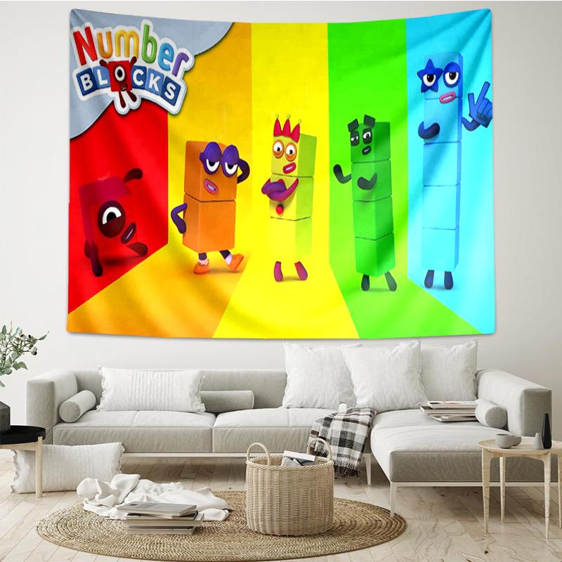 Numberblocks Druck Wandteppich, Hintergrund, Einfache Montage, Ideal für Schlafzimmer, Büro & Wohnzimmer, mit Ästhetischer Wanddekoration zum Aufhängen.