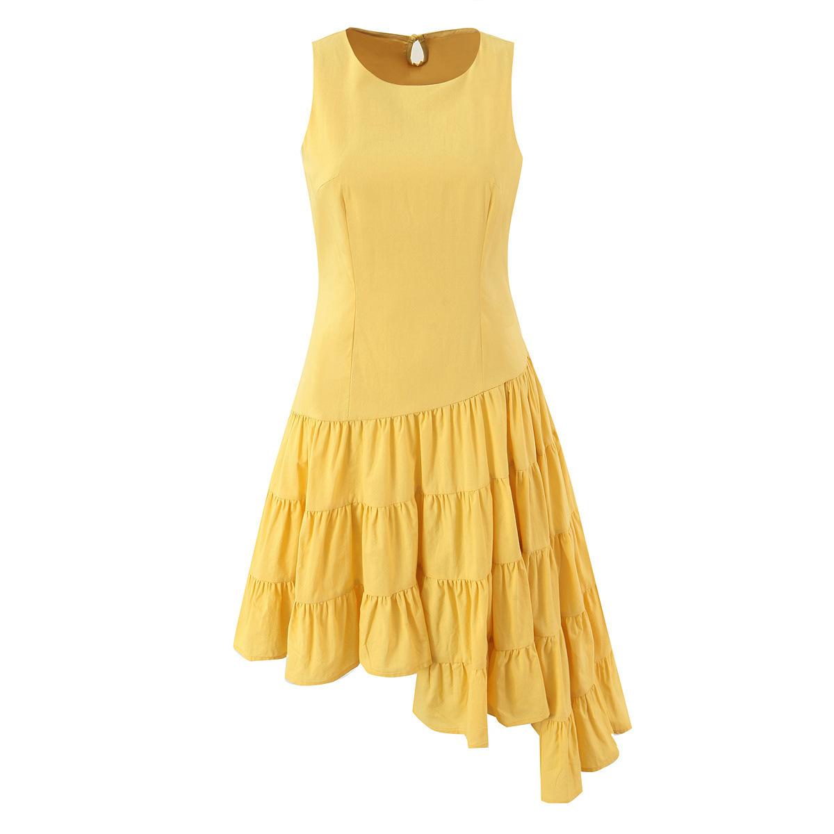 European and American style, new women s clothing, foreign style, classic versatile, irregular design dress S жёлтый