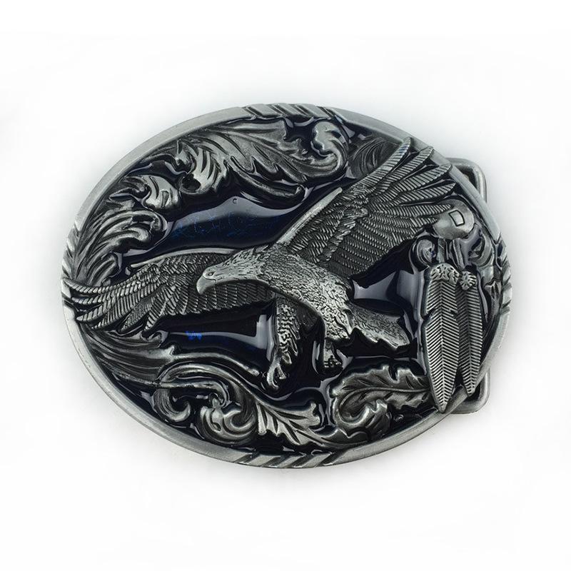 Retro Blue Glaze Oval Eagle Leather Belt Buckle for Casual Pants