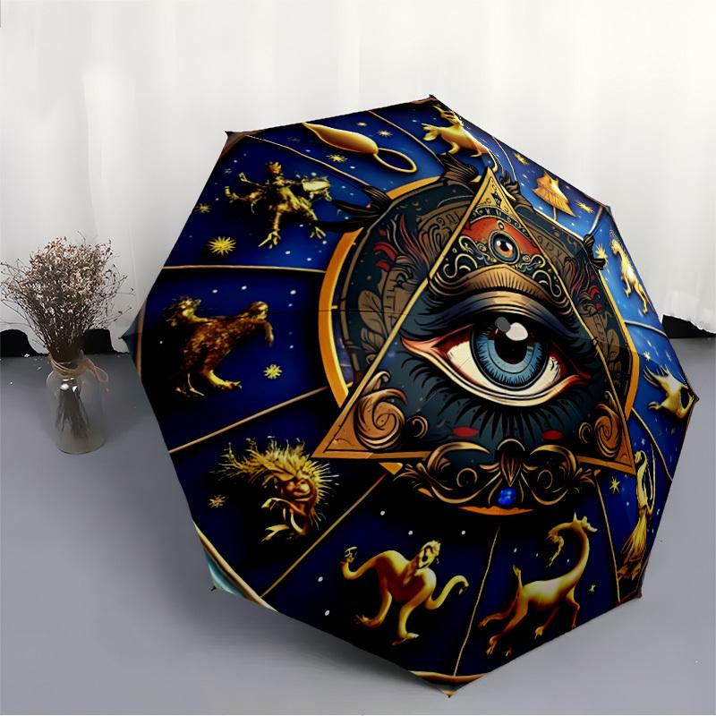 1pc Astrology Zodiac Automatic Folding Umbrella Compact Lightweight Travel Umbrella with 8-Rib Sturdy Frame, Windproof & Self086