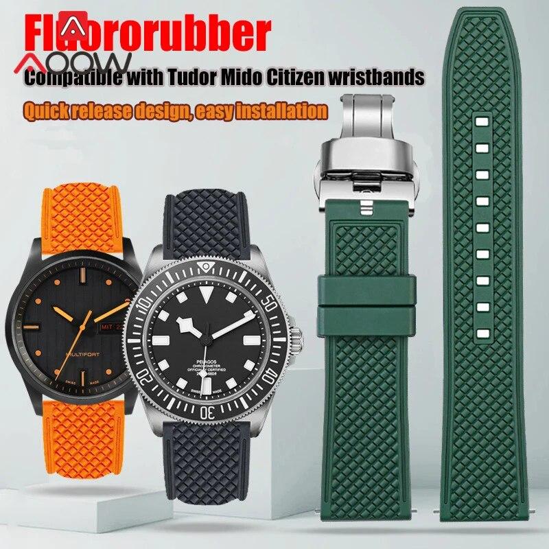 Fluoro Rubber Strap 20mm 22mm Quick Release Soft Sport Waterproof Stainless Steel Butterfly Buckle Men Replacement Watch Band